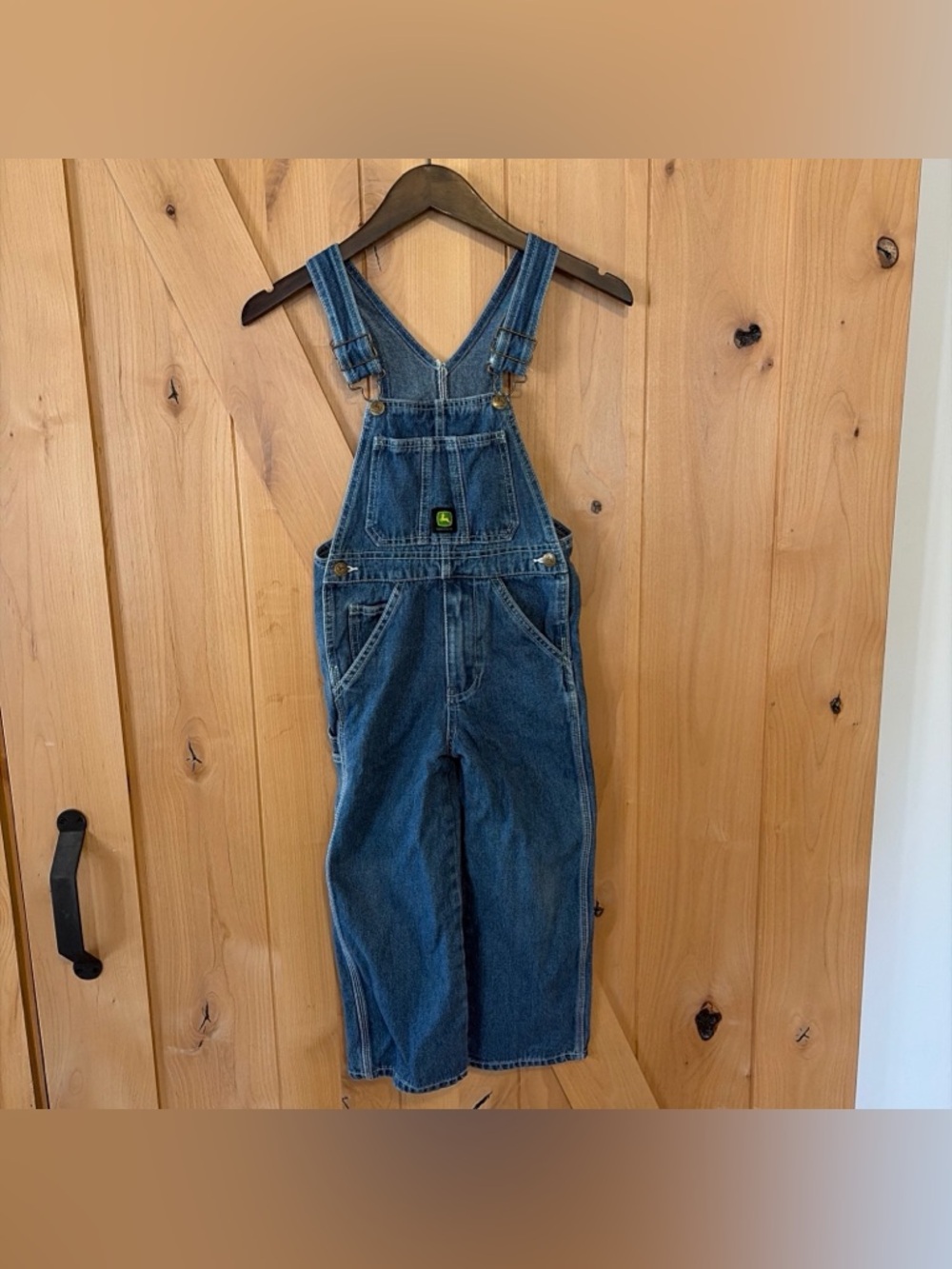John Deere Denim Overalls Kids Size 7 Blue Embroidered Logo Carpenter Workwear